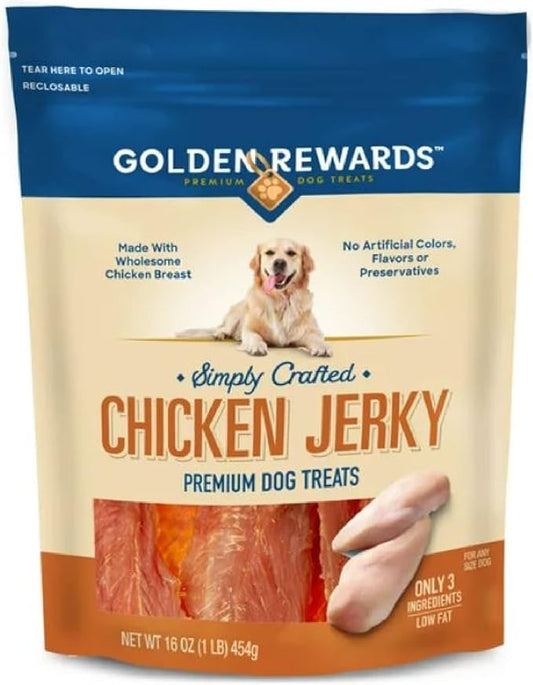 Golden Rewards Premium Chicken Dry Jerky Treats for All Dogs 16 oz